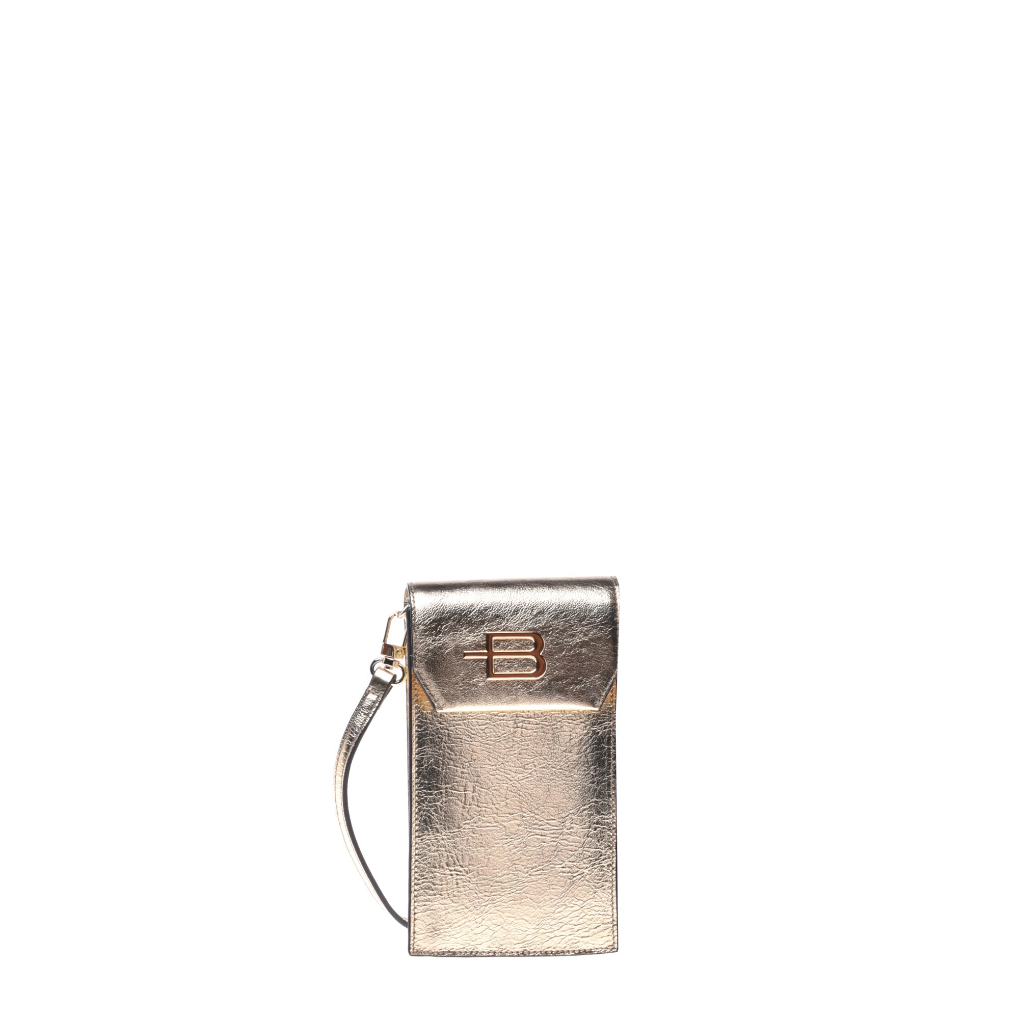 Gold leather wallet with crossbody strap image