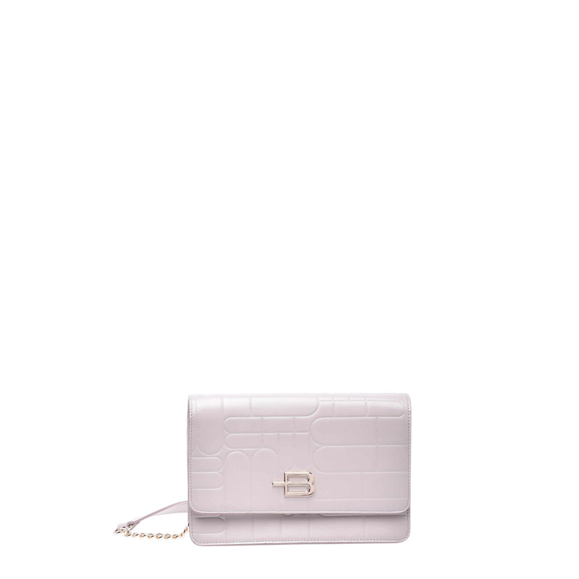 Taupe leather wallet with crossbody strap and monogram image